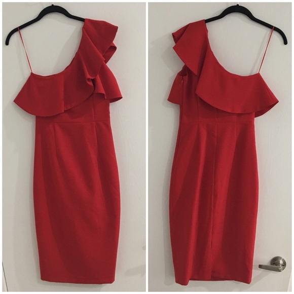 zara red one shoulder dress
